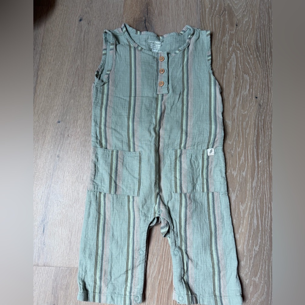 Green Striped Kids Cotton Romper - Easy Peasy